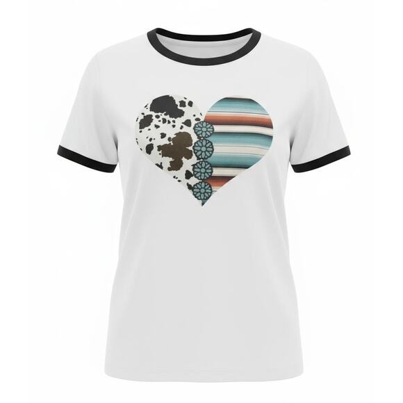 NWT | Anvil Lightweight White Ringer Tee w/ Heart | Women's L - Picture 1 of 5